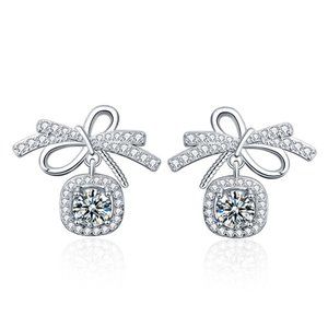 Certified 1ct. t.w. Moissanite Diamond Bow Knot Stud Earrings NEW